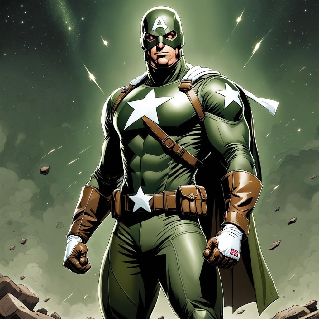 Army Green Superhero Comic Book Art