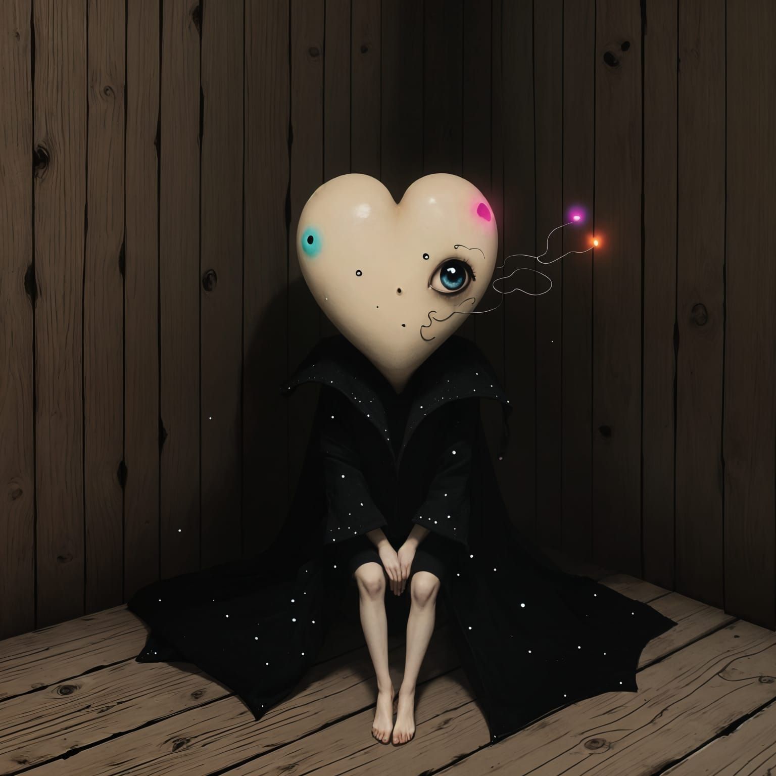 Lonely Heart-Shaped Figure in Dark Corner