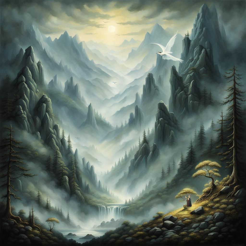 Ethereal Winged Figure Protects Forest Ecosystem