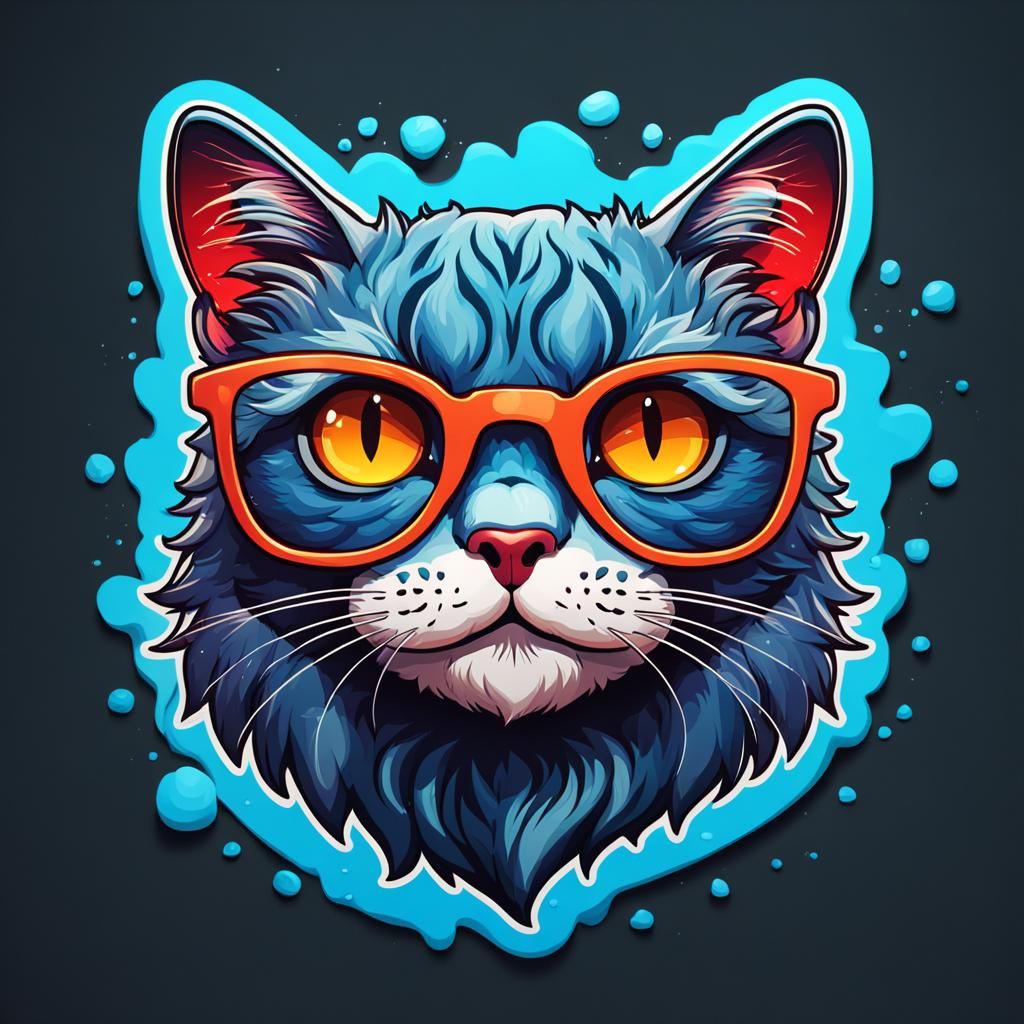 Happy Cat with Heart Glasses Vector Sticker