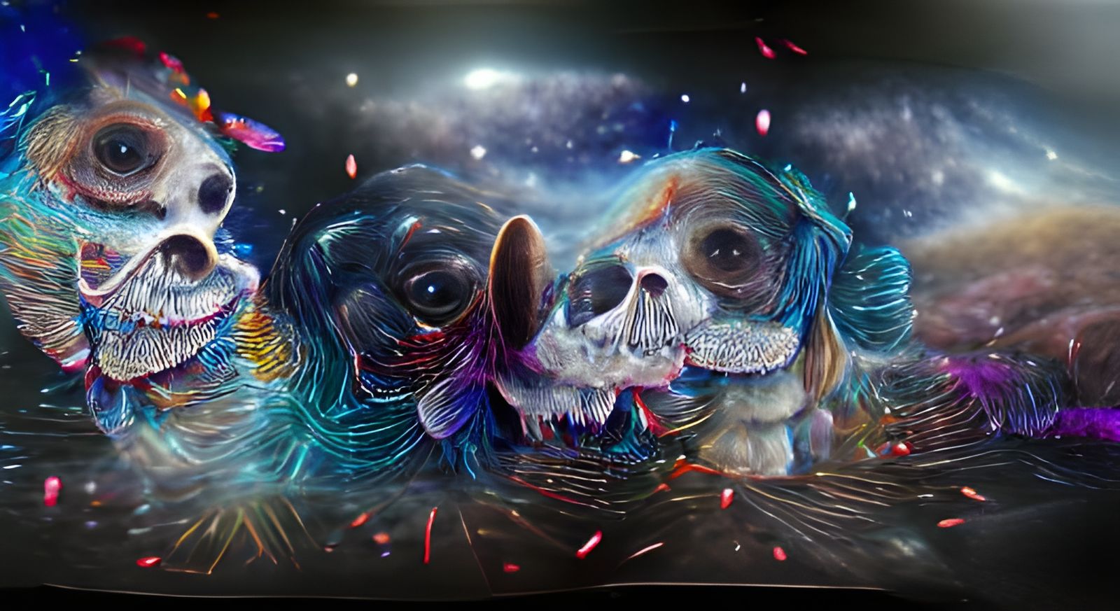 Holographic Cosmic Illustration of Death in Mixed Media