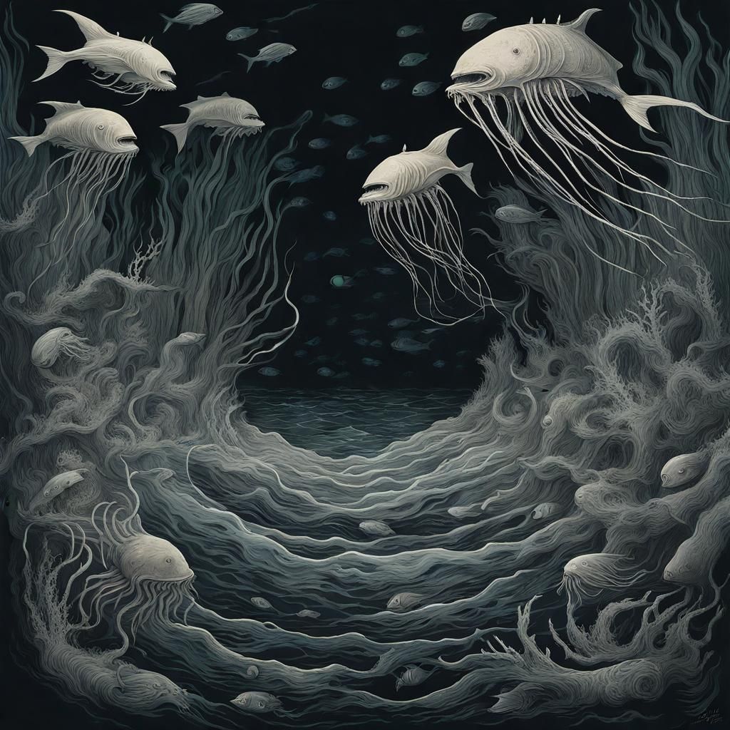 Deep Ocean Mystery and Fear, Dark Underwater Scene