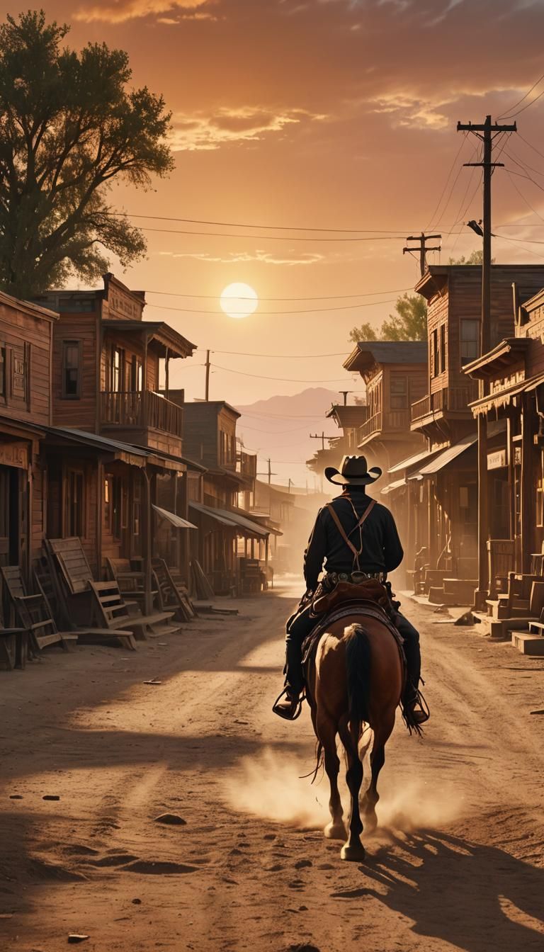 Cowboy Rides into Sunset: Cinematic Western Scene