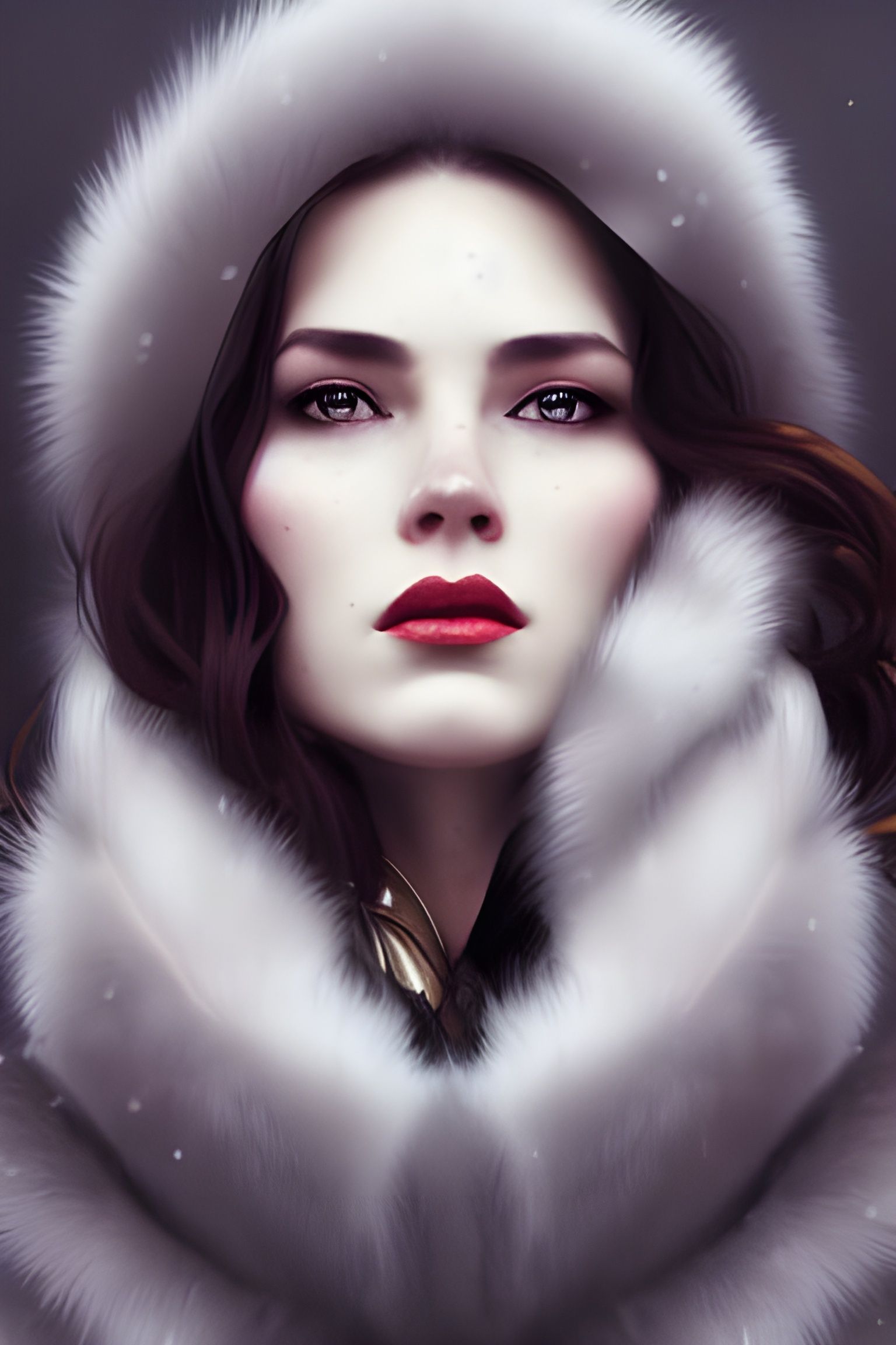 Winter Woman in Fur Coat: Art Nouveau Portrait