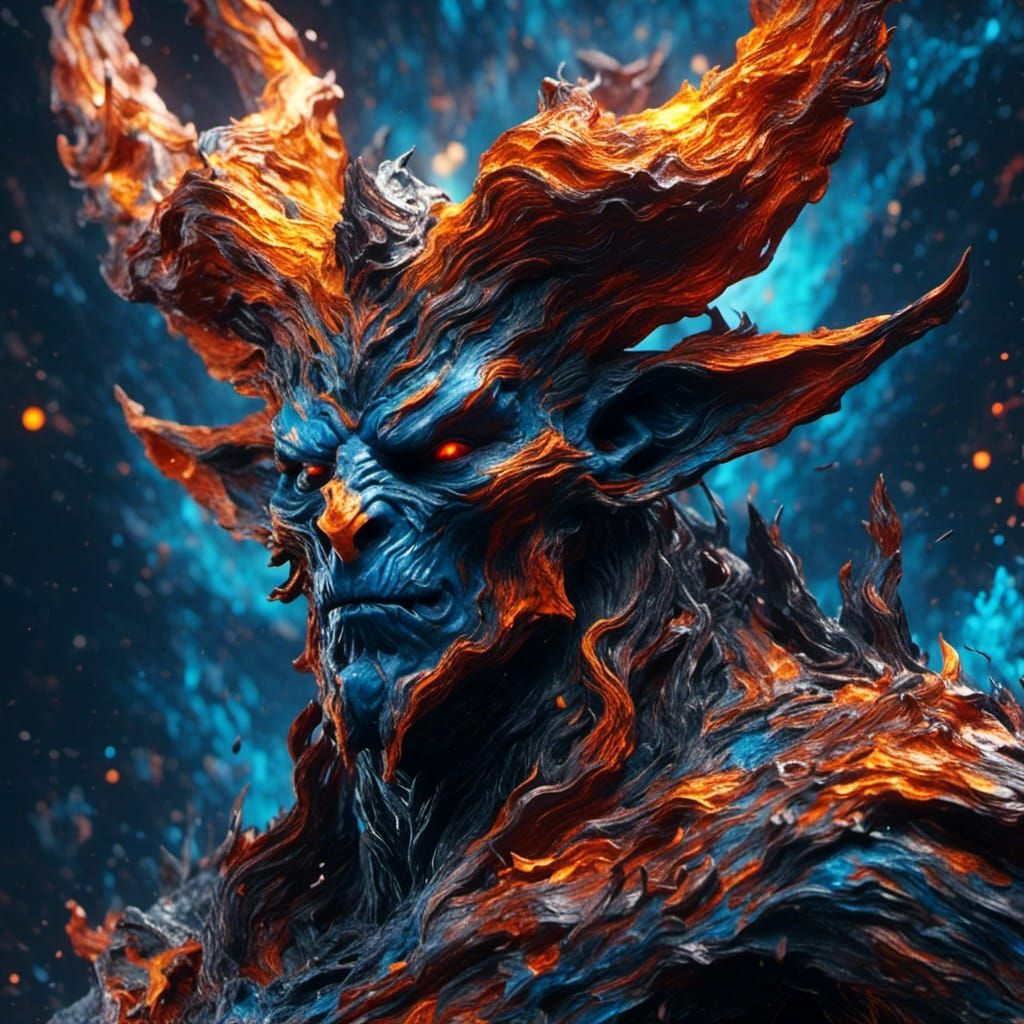 Cosmic Horned Demon in Obsidian, Hyperdetailed