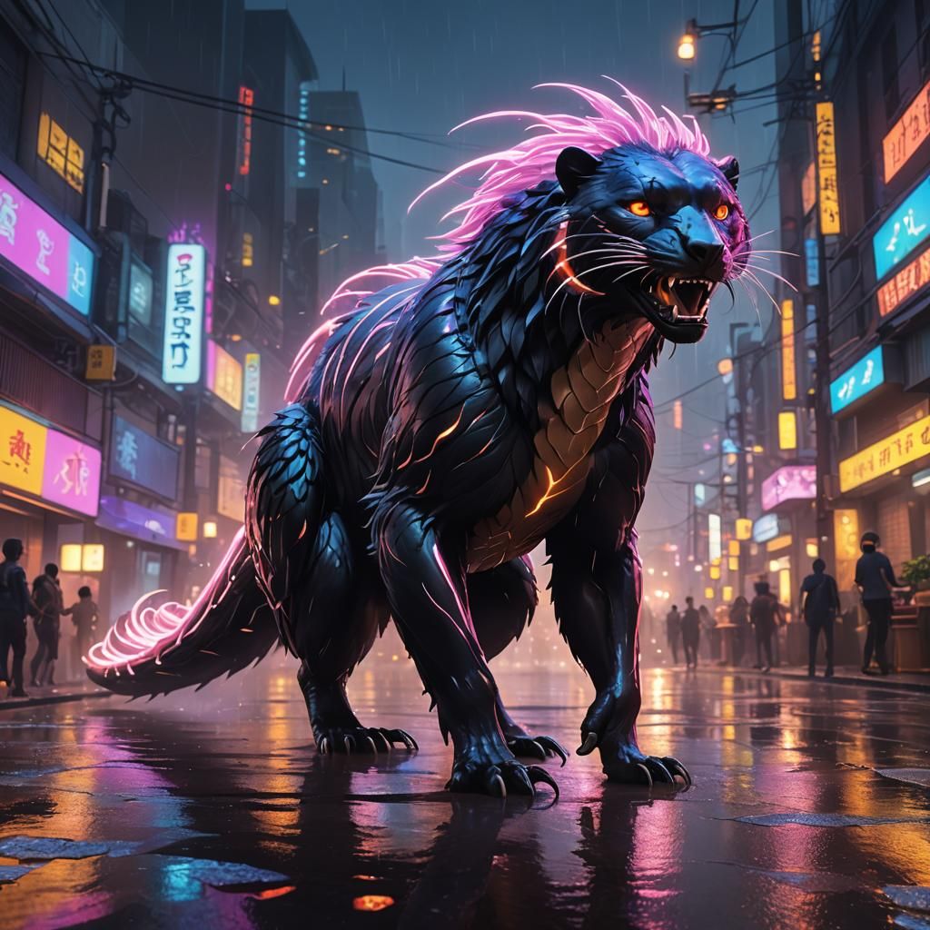 King Cobra Sloth Bear Creature in City Chaos