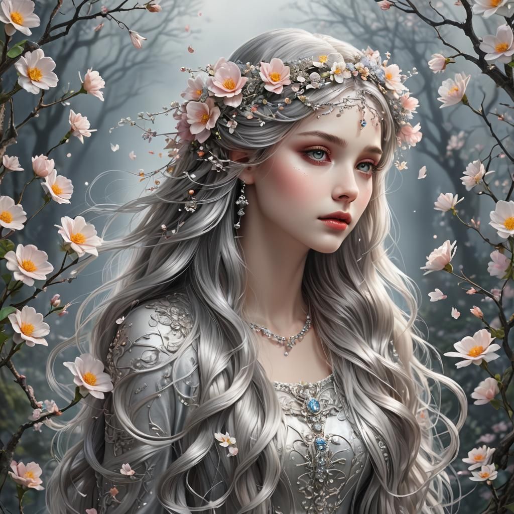 Enchanting Silver Haired Fairy with Floral Archway