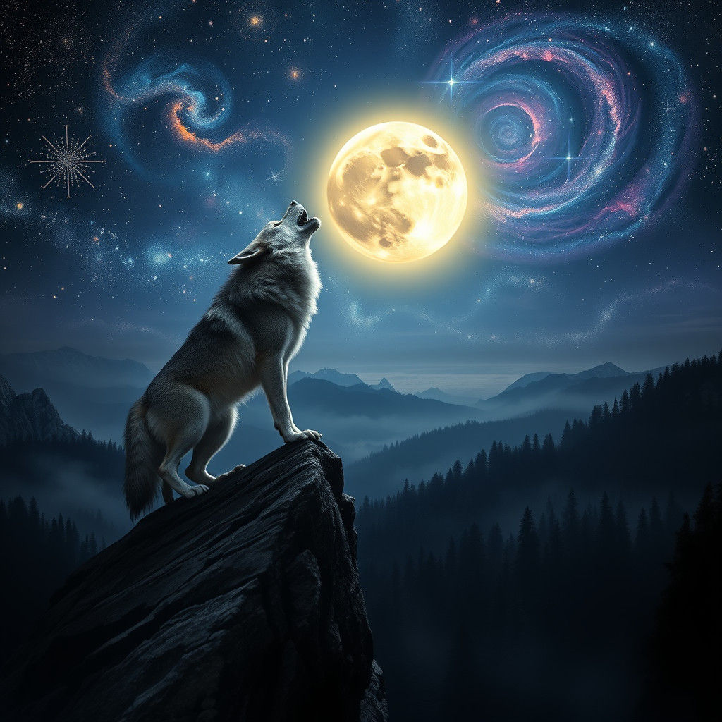 Majestic Wolf Howling at Moonlit Sky