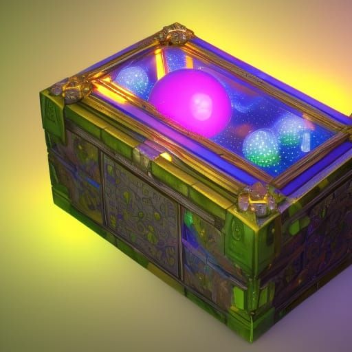 Glowing Water Balls in Transparent Box: Detailed Matte Paint...