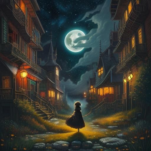 Mythological Moon Dream in Vintage Storybook Style