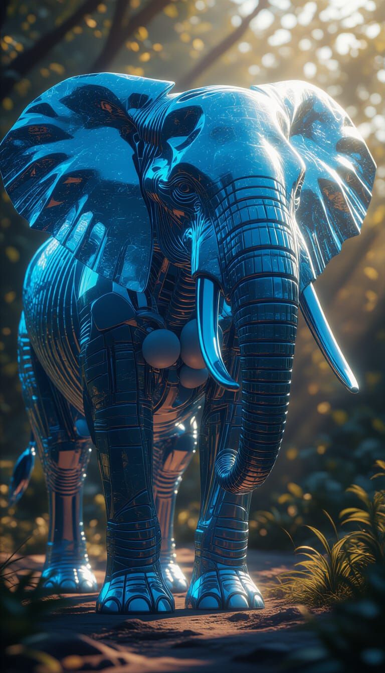 Crystal Elephant with Glowing Skeleton in Matte Painting Sty...