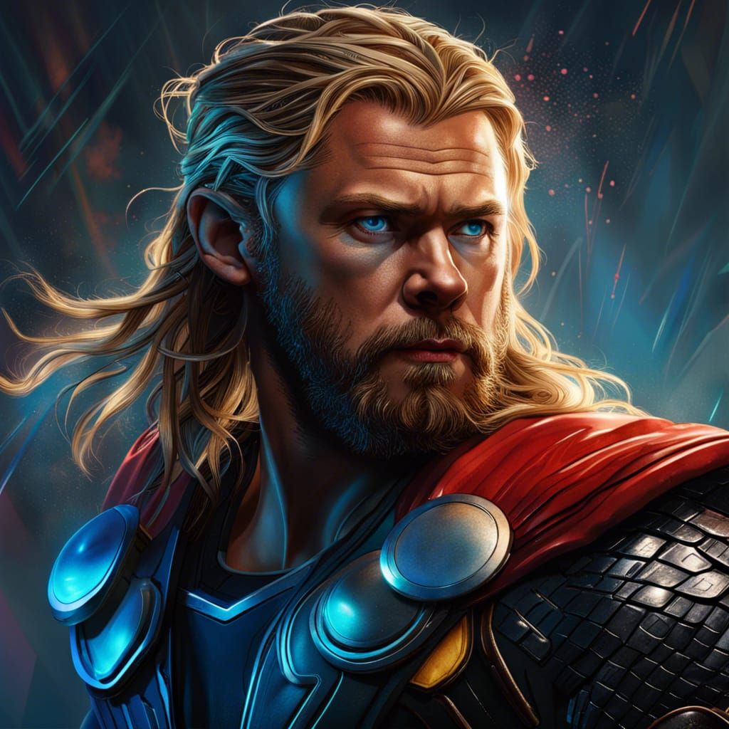 Intricately Detailed Thor Portrait with Dramatic Lighting