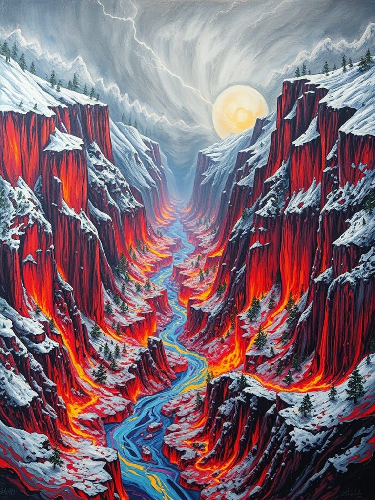 Explosive Landscape of Molten Acrylic Paint