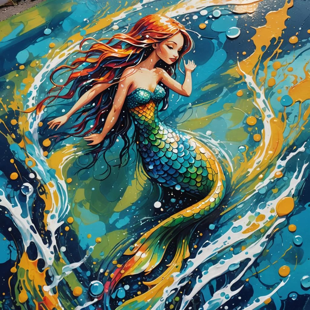 Mermaid in Blue Water: Vibrant Street Art