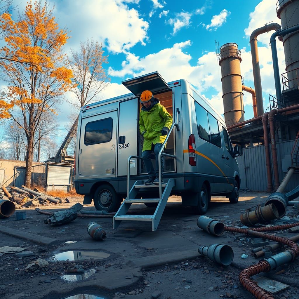 Italian Geologist in Abandoned Industrial Landscape, Anime S...