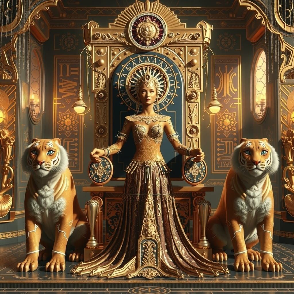 Golden Crown in Digital Nebula, Cyberpunk Aesthetic