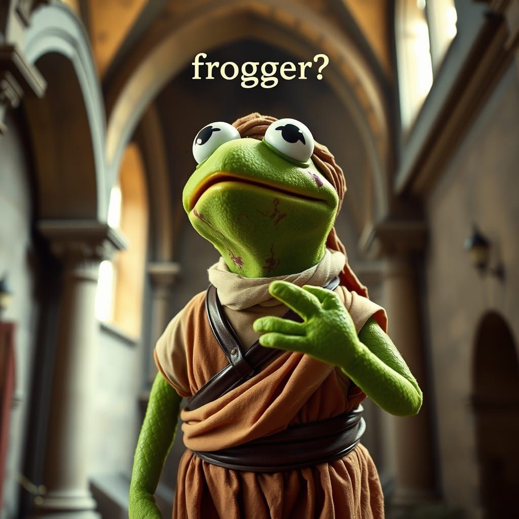 Young Frog in Ancient Greek Attire, Beset by Wounds in a Cas...