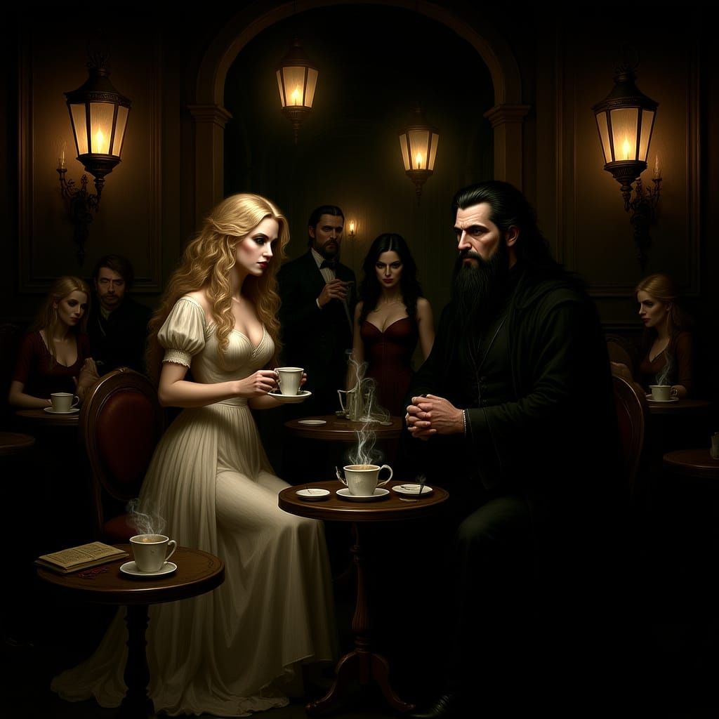 Ethereal Cafe Scene: Spooky Night with Magic and Mystery
