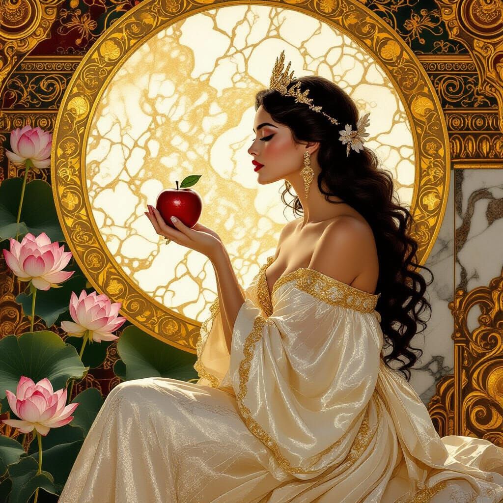 Aphrodite Offers Apple of Discord to Paris in Klimt-Inspired...