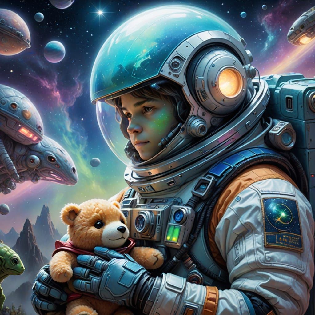 Astronaut Finds Alien Toy in Ethereal Digital Art