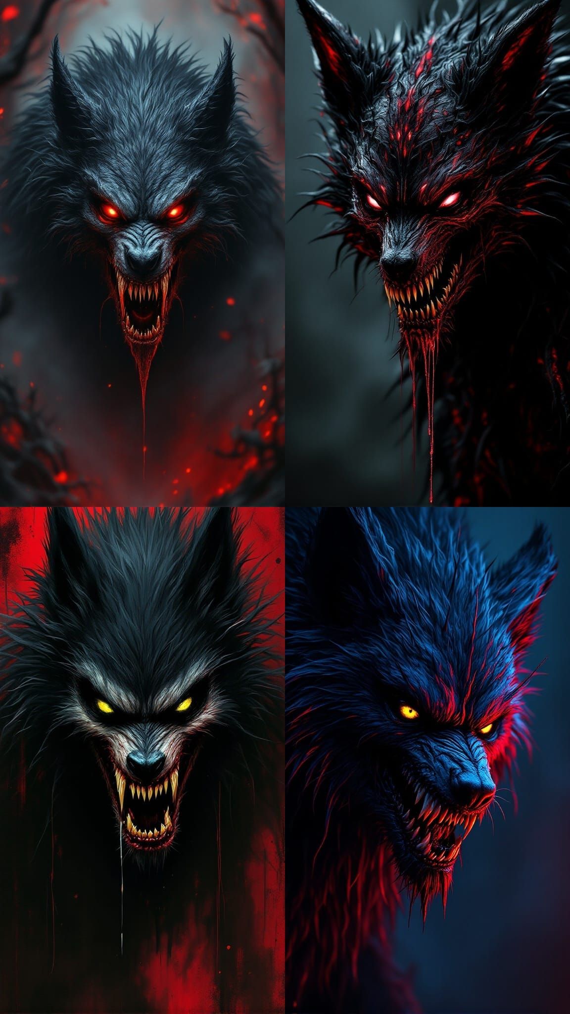 Dark Fantasy Werewolf in Deep Red and Black
