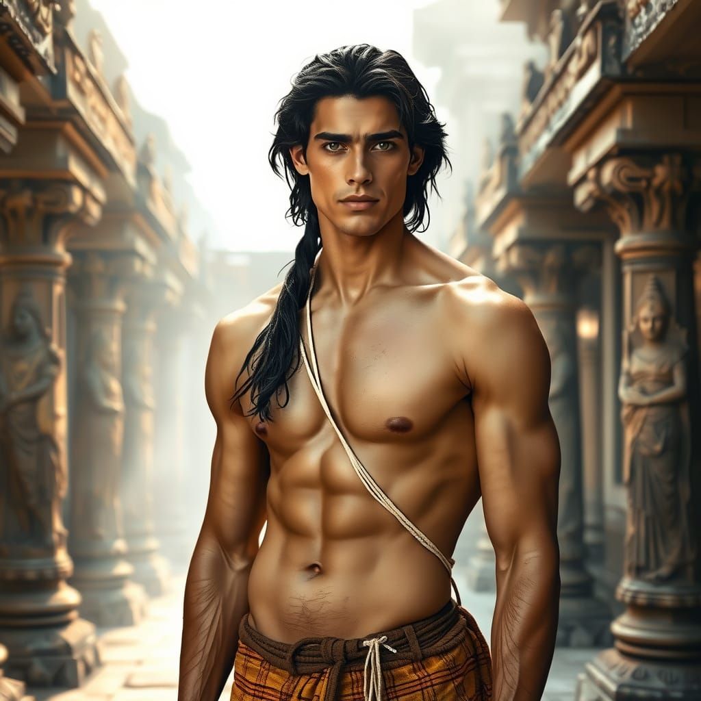 Handsome Greek Prince in Ancient Indian Temple Setting
