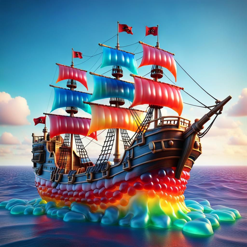 Jelly Pirate Ship on Jelly Seas: 3D Render