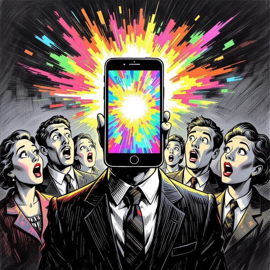 Businessman's Head Replaced by Glowing Smartphone, Digital A...