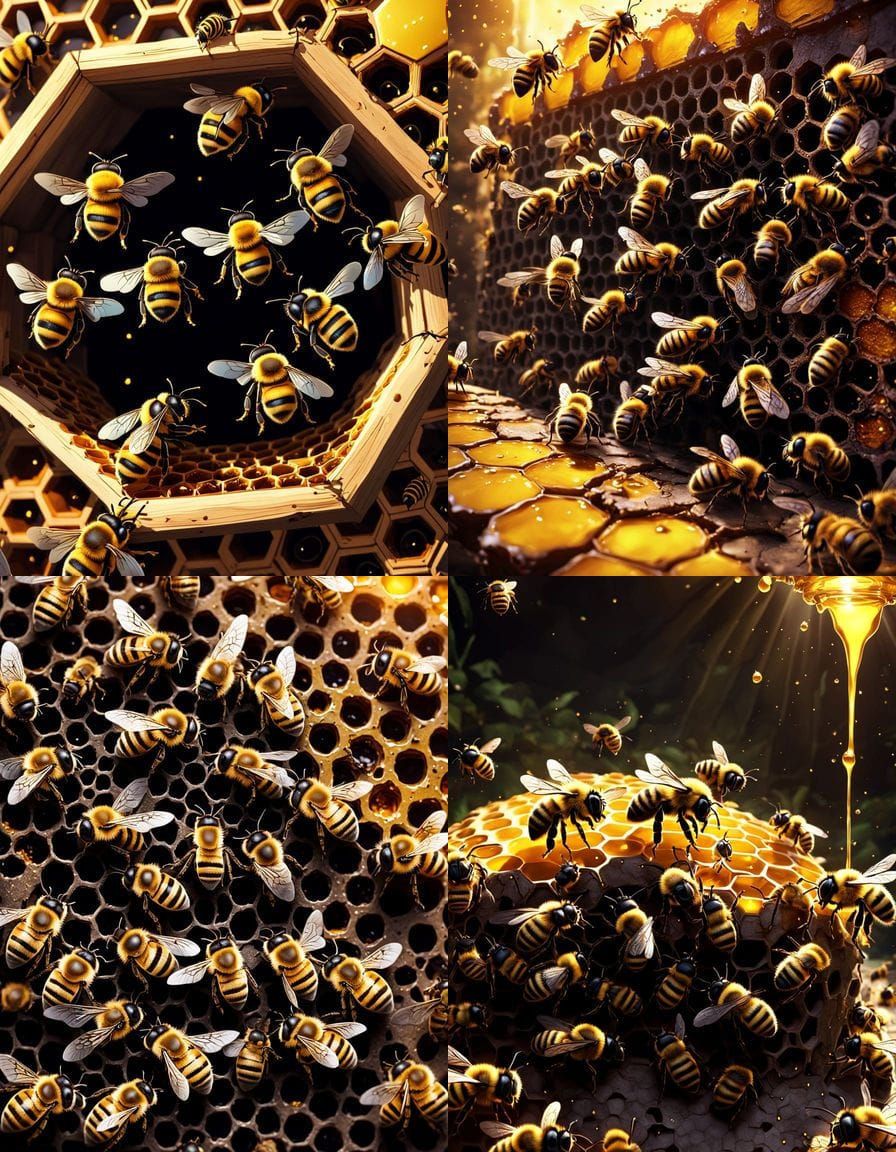 Hives honeycomb and bumblebee