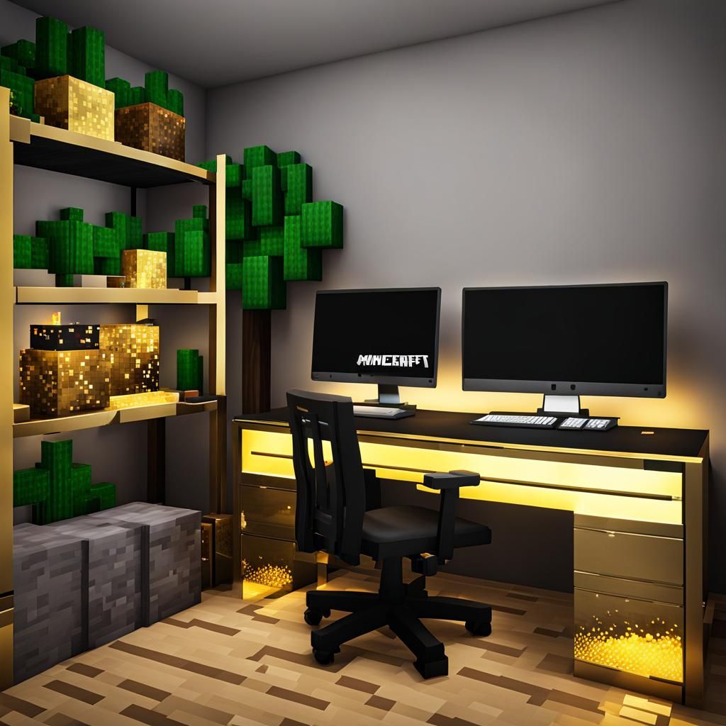 Minecraft Themed Bedroom with Gaming Computer