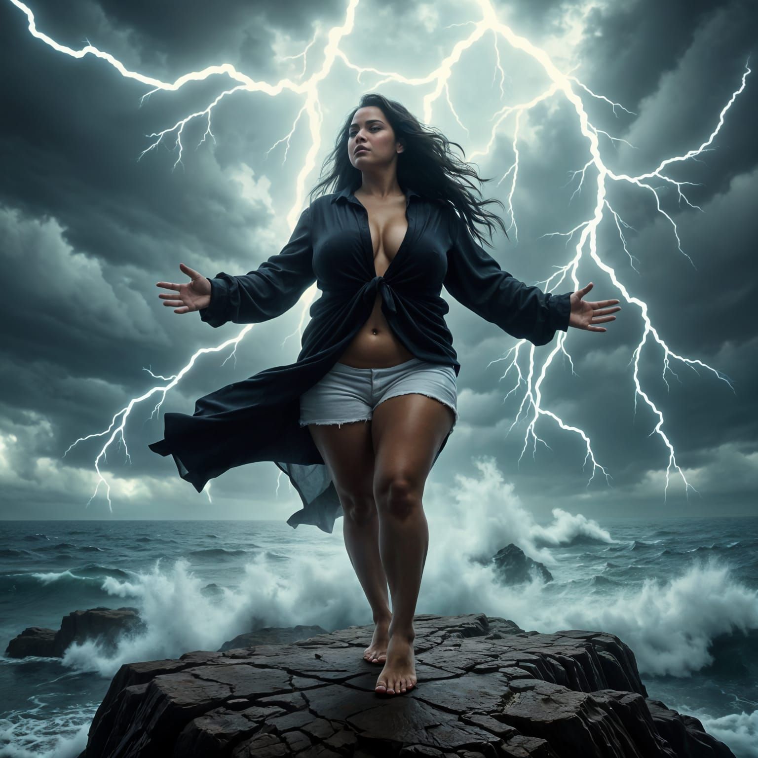 Hyperrealistic Portrait of a Stormy Goddess