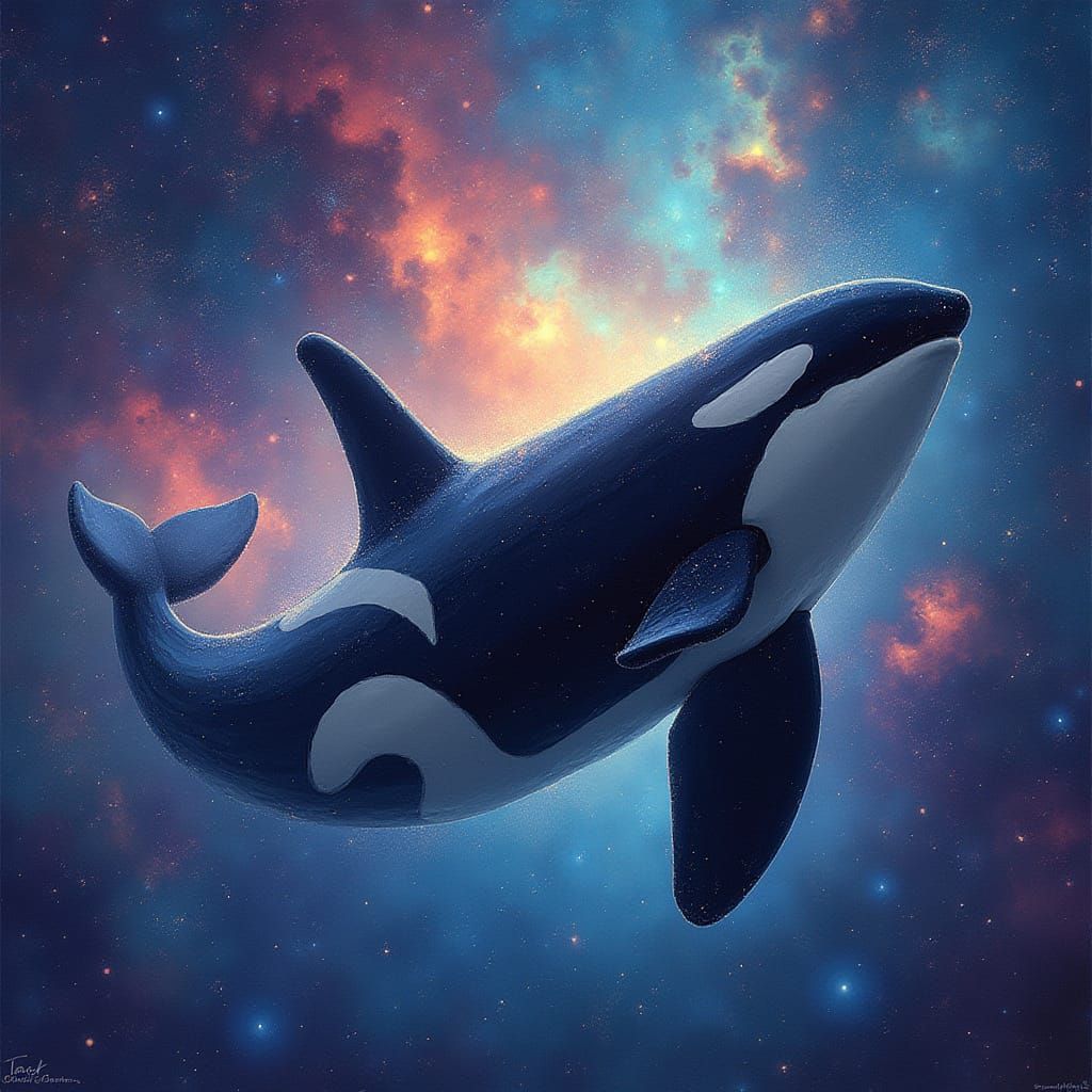 Cosmic Orca Whale in Galaxy Nebula