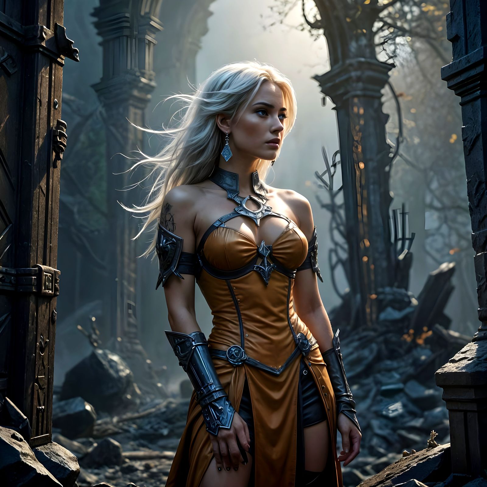 Warrior Rogue with White Hair in Dark Fantasy Style