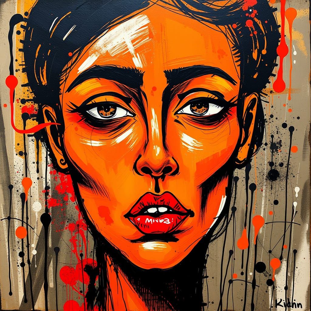 Vibrant Abstract Face Portrait in Fiery Colors