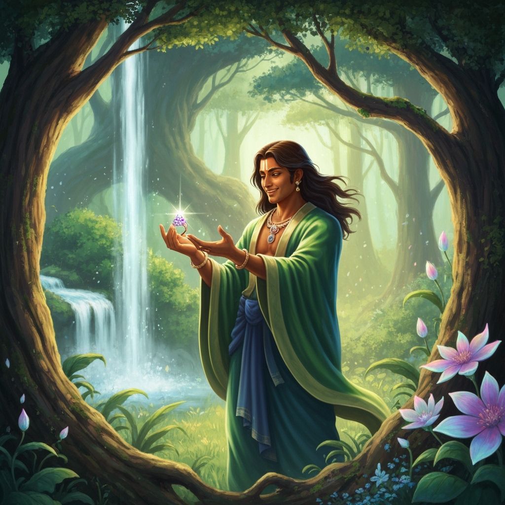 Vanara Offering Ring in Lush Forest, as Digital Concept Art