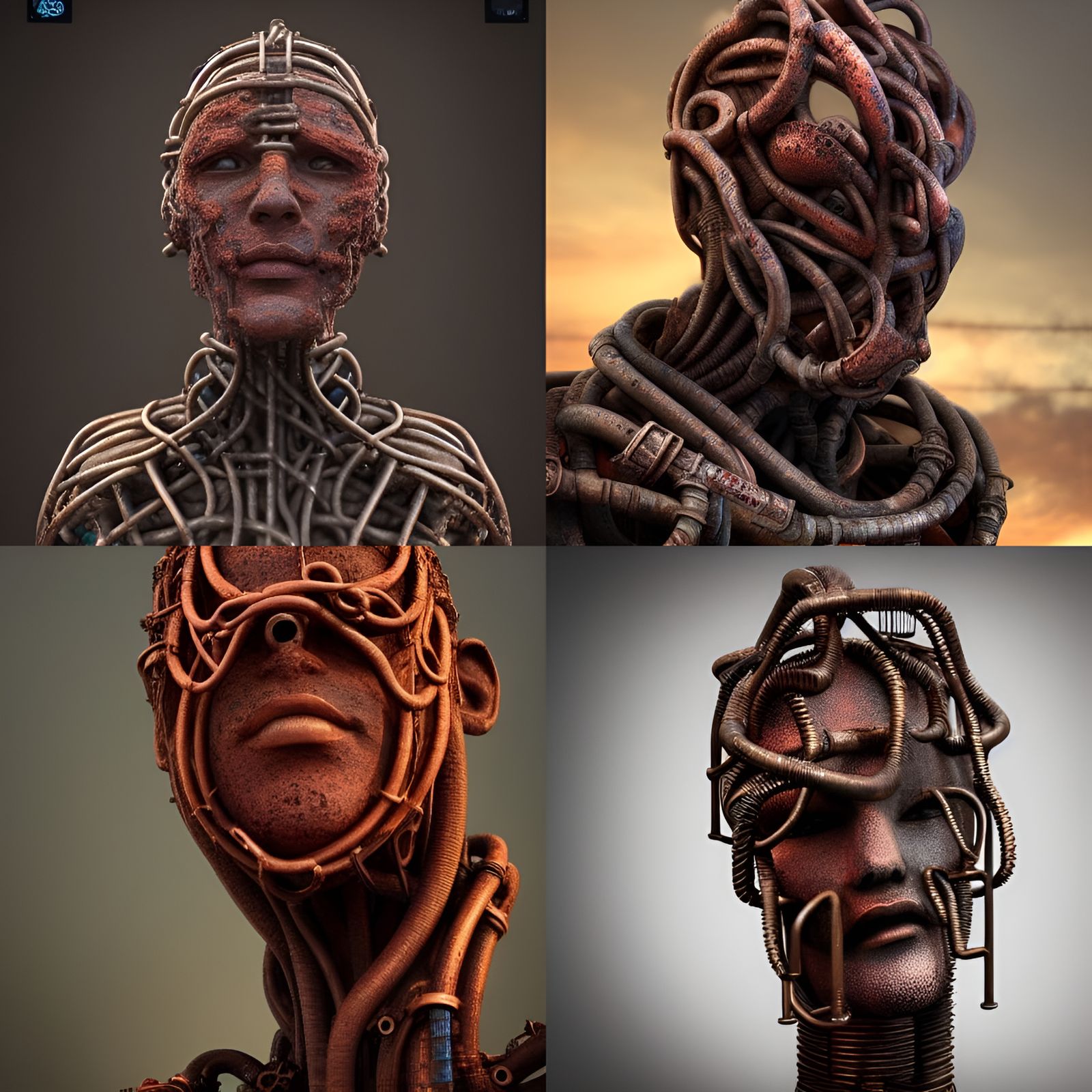Surreal Metal Pipe Statue Head: Detailed Matte Painting