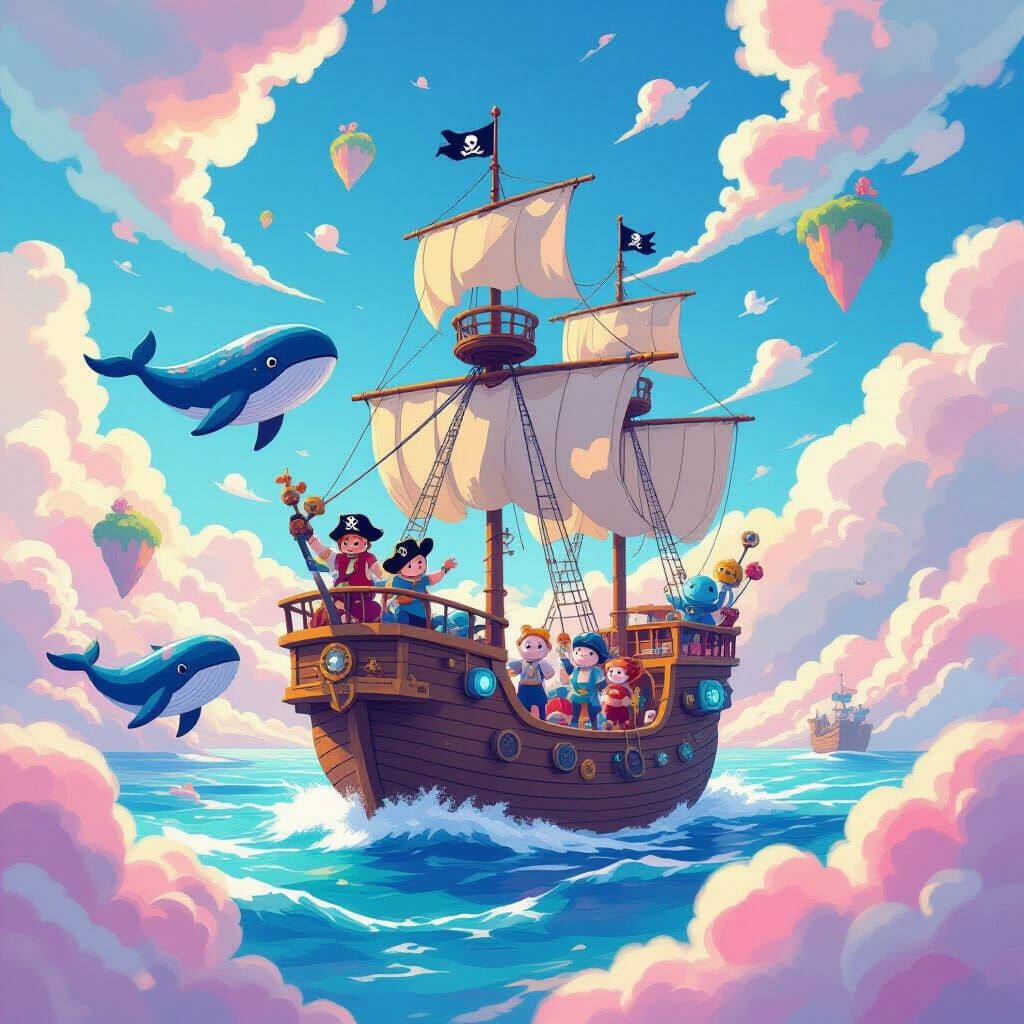 Whimsical Pirate Ship Adventure with Sky-Whales