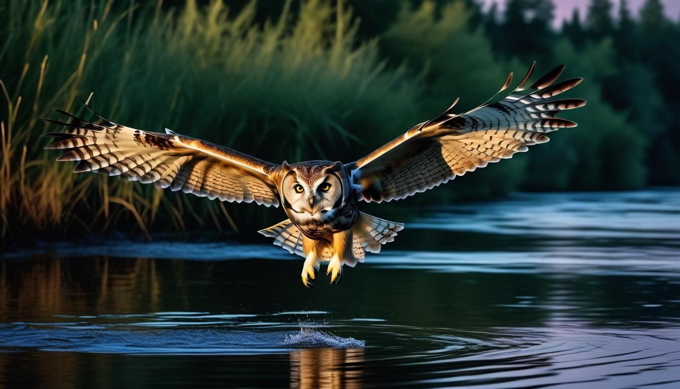 Great Owl Hunting Bats at Twilight: Photorealistic Image
