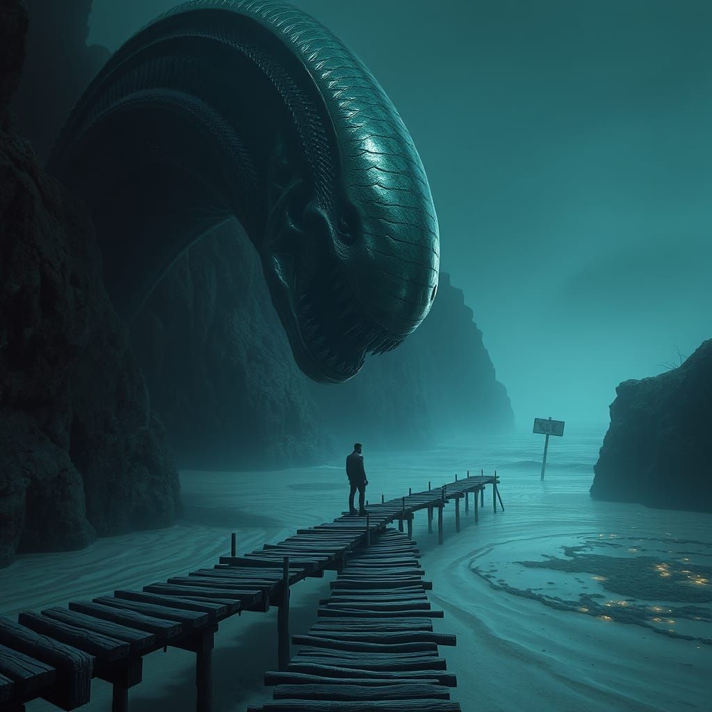 Surreal Xenomorph Queen Terrorizes a Lone Human in a Dark, U...