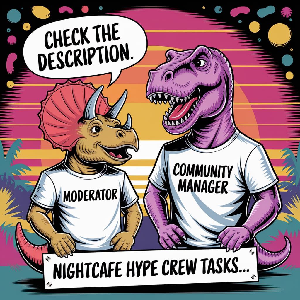 Dinosaurs as Community Moderators in Caricature Style