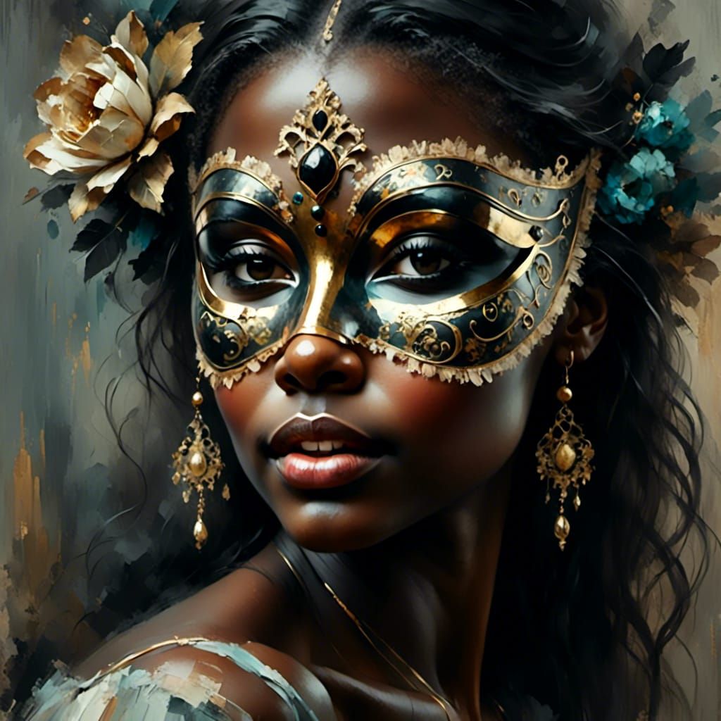 black girl with venetian mask