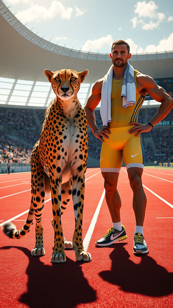 Cheetah and Sprinter: A Muscular Trackside Showdown