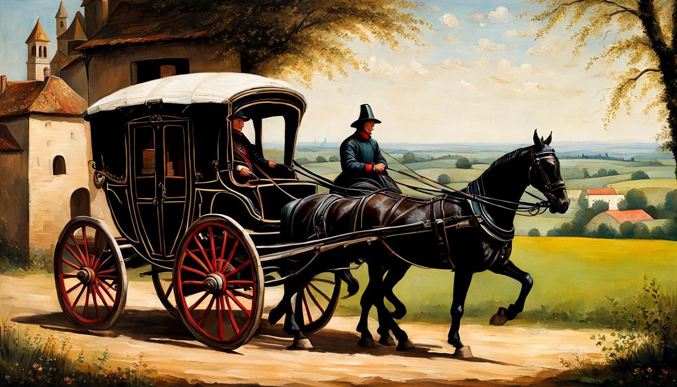 Horse-Drawn Carriage in Impasto Style, Circa 1450