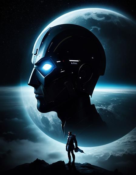 Superhero on Moon: Surrealist Close-Up Portrait