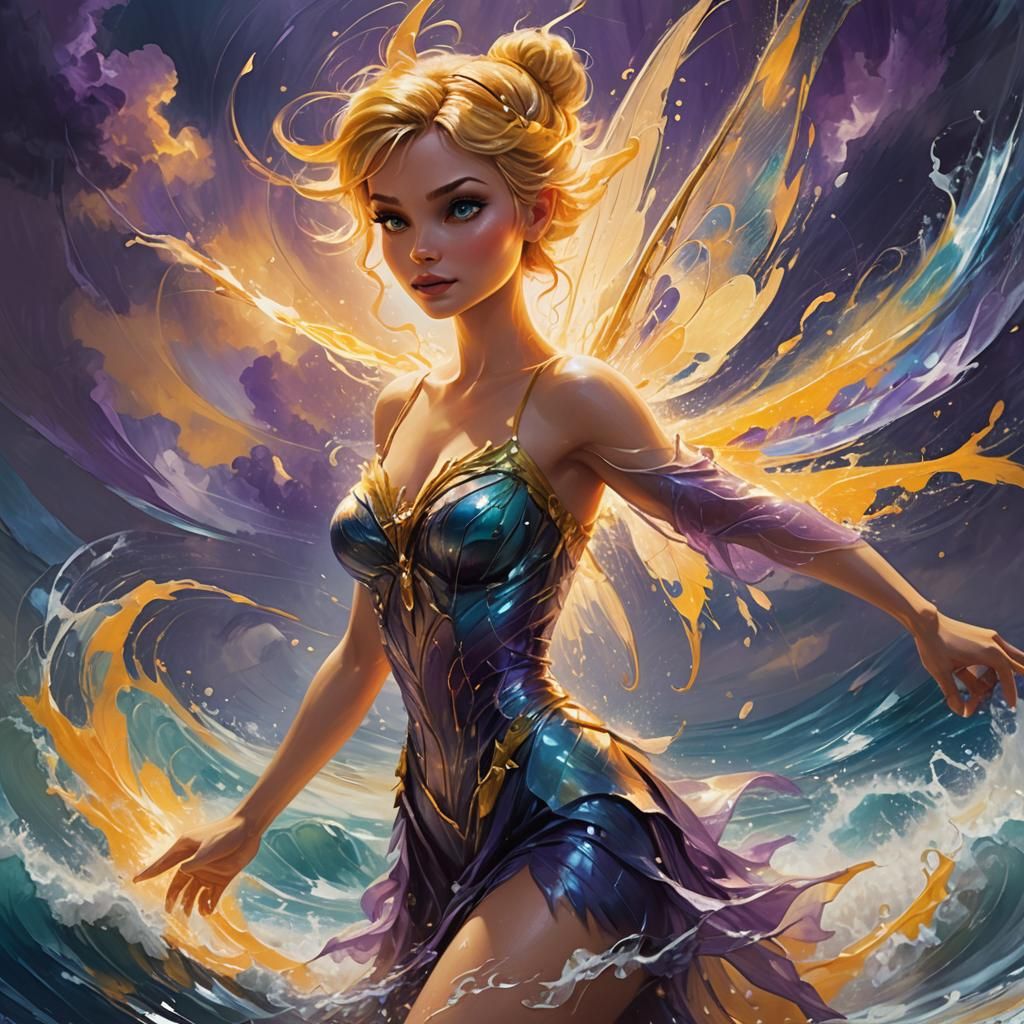 Tinkerbell Harnessing a Hurricane: Surreal Fantasy Art
