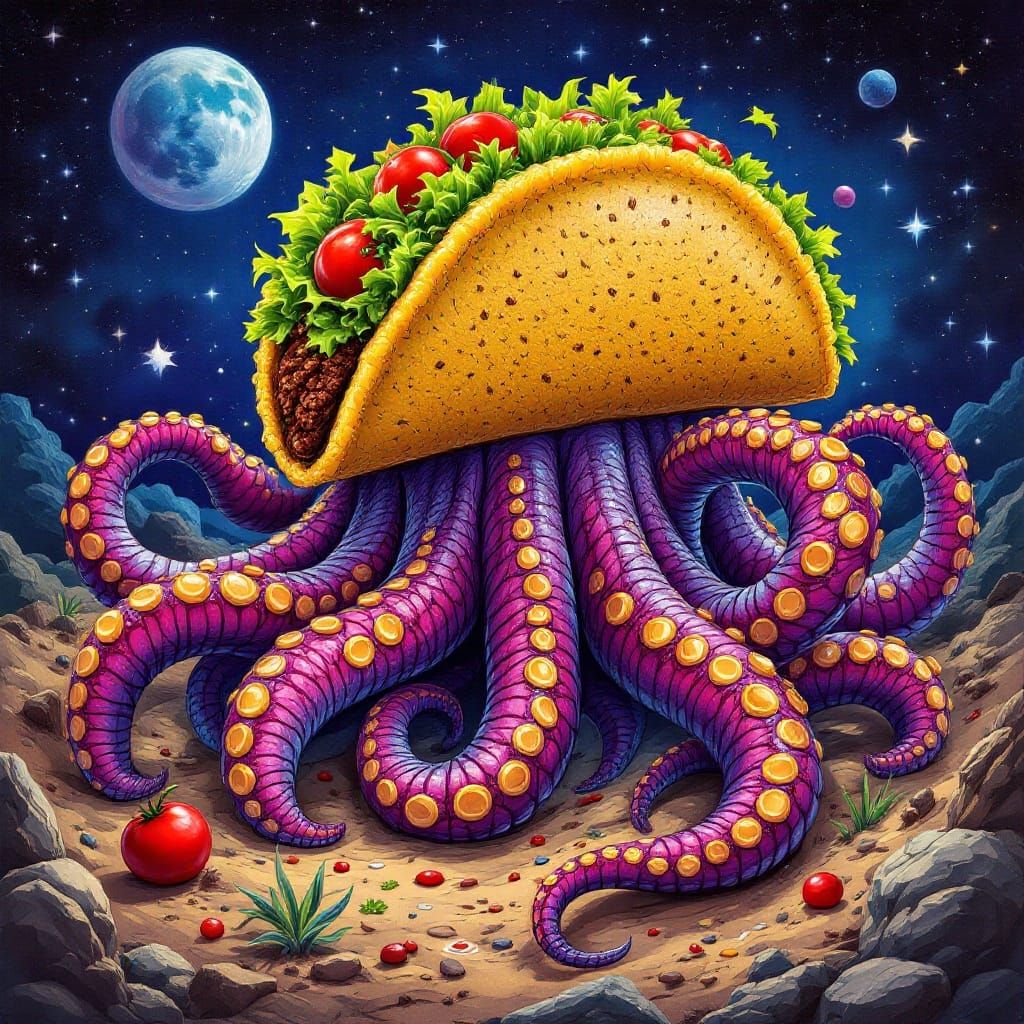 Ethereal Space Taco Monster in Whimsical Fantasy Realm