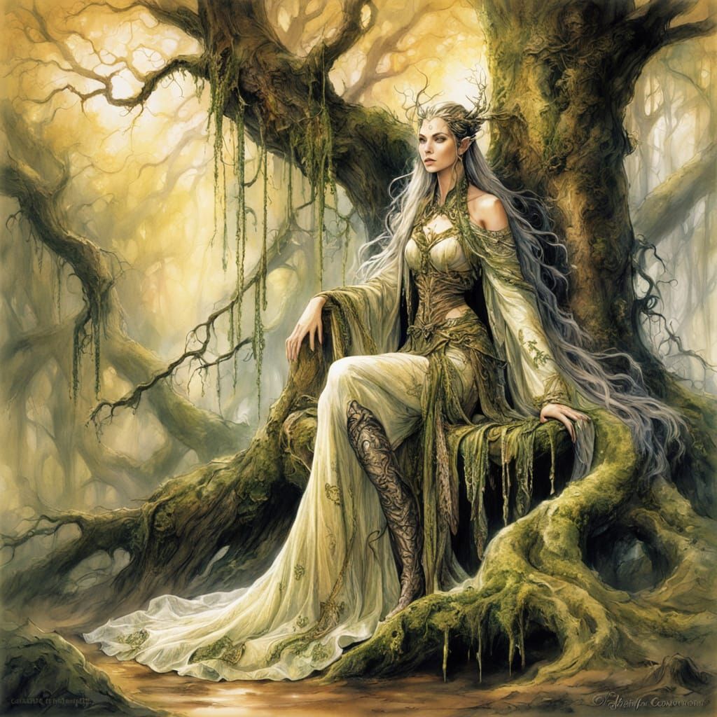 Elven Figure in Forest, Luis Royo Style Fantasy Art