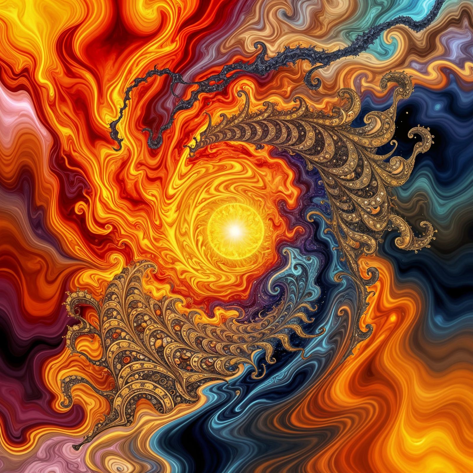 Cosmic Collision: Sun and Moon Fractal Dance