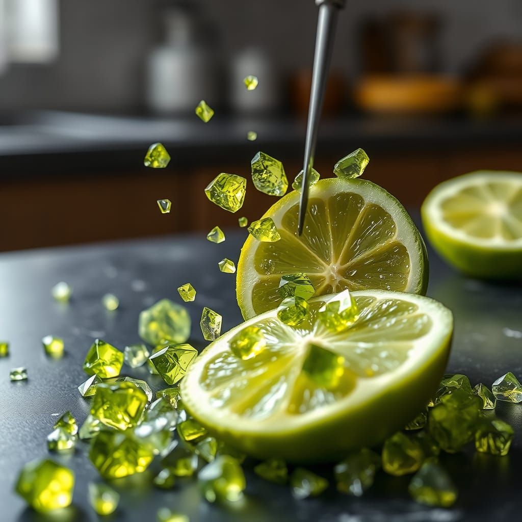 Black Stone Kitchen Tabletop Filled with Peridot Crystals an...