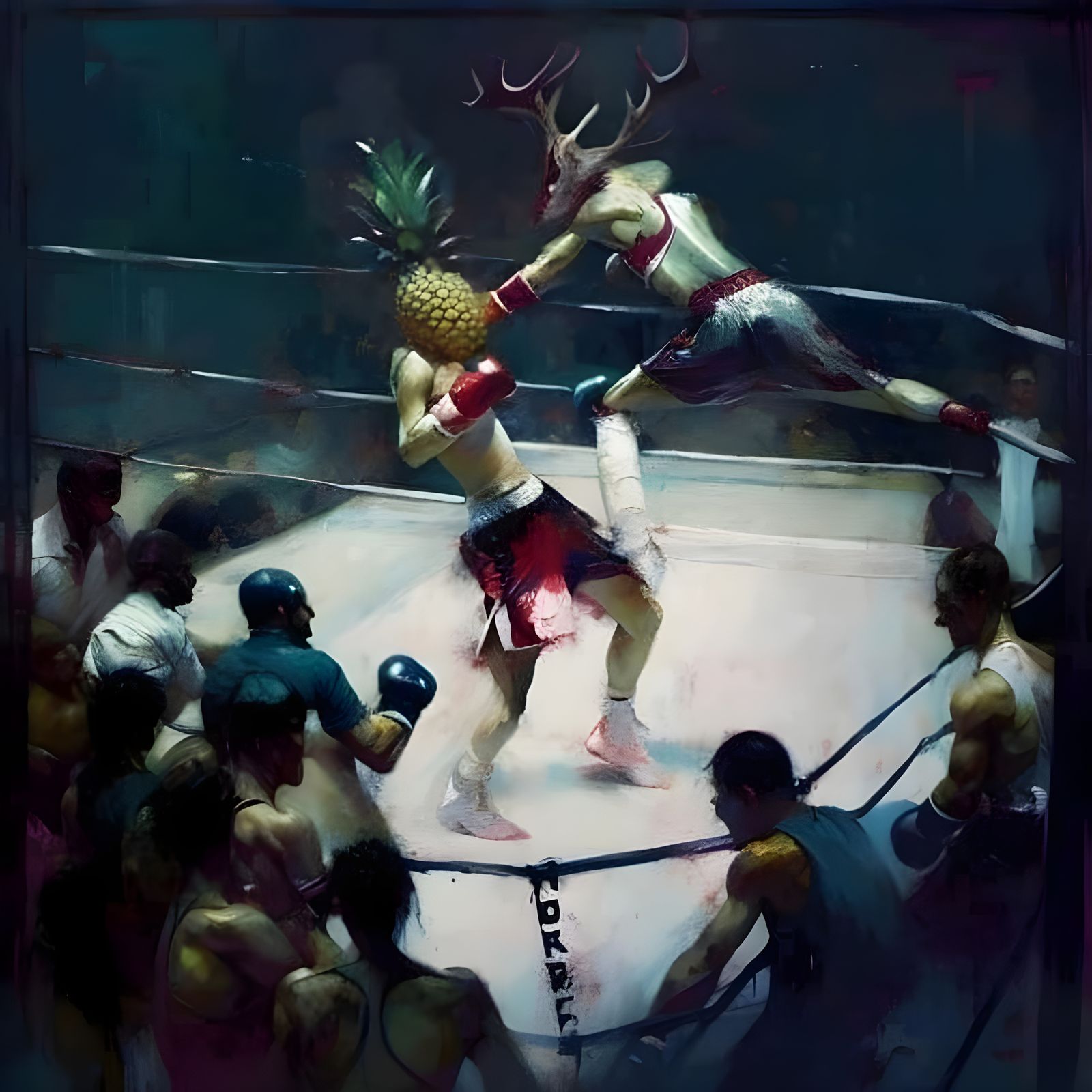 Detailed Pineapple Portrait with Mask in Oil Paint